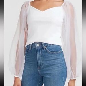 Express Organza Puff Sheer Sleeve Top White Size S